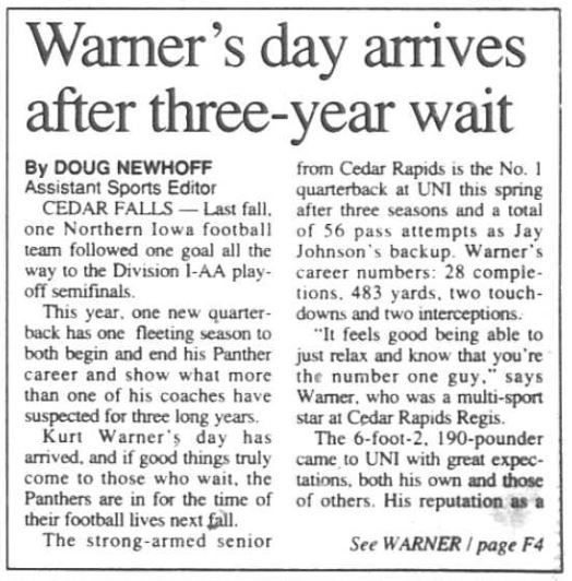 1993 Courier story on Kurt Warner - 1